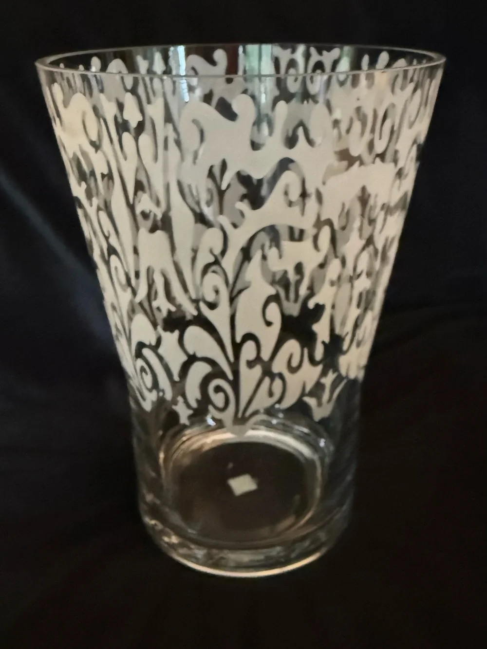 PartyLite Clear Glass Vase with Etched Floral Motif